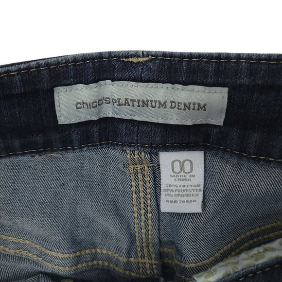 Chicos Platinum Denim Capri Jeans Size 00 US XS/2 Low Rise Crop Dark Wash - Picture 7 of 12